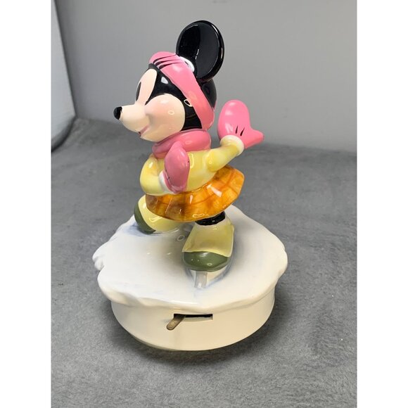 Vintage Schmid Minnie Mouse Ceramic Musical Figurine Ice Skating 1984 - Picture 2 of 11